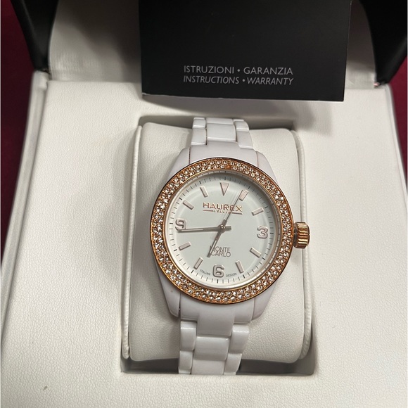 Haurex Italy womens white and rose gold watch- with box